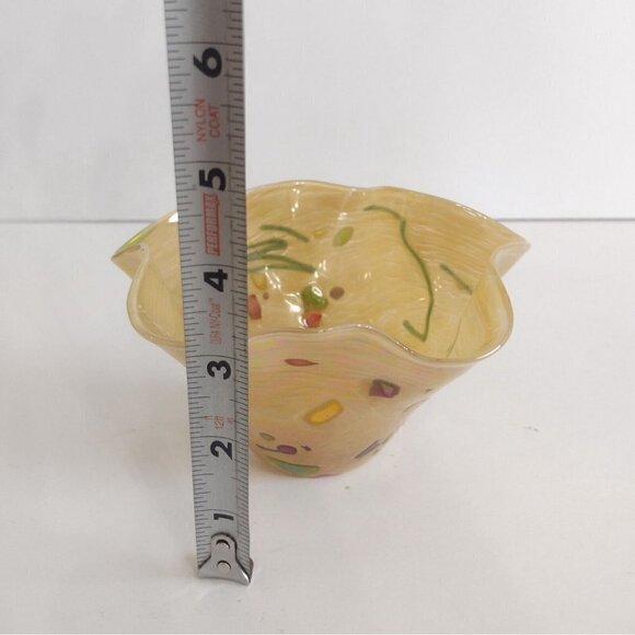 Glass Eye Studio Ruffled Edge Blown Glass Bowl Irridescent Golden Abstract - Picture 9 of 10